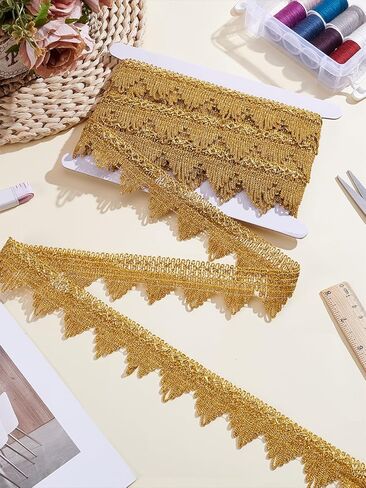 6.5M/7.11 Yard 1-5/8 inch(40mm) Sequin lace Trim, Sparkle Polyester Lace Ribbon with Wavy Trim and Cardboard Display Card for Costume Sewing Bridal Dress Decor Embellishments Gift Wrapping in Saudi Arabia