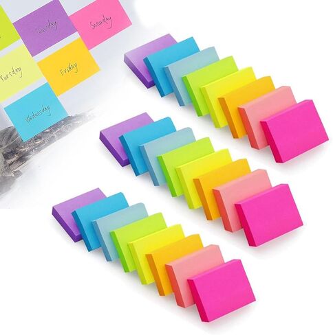 1.5 بوصة × 2 بوصة ملاحظات لاصقة، وسادات متعددة الألوان ساطعة للمكتب المنزلي، 24 وسادة، 75 ورقة/وسادة، 8 ألوان in Saudi Arabia