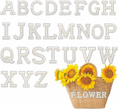 2pcs A-Z Alphabet Patches, Iron On or Sew On Sparkly Rhinestone and Pearl Letters for Denim Jackets, Hats, Bags, Jeans Decor, White, P in Saudi Arabia