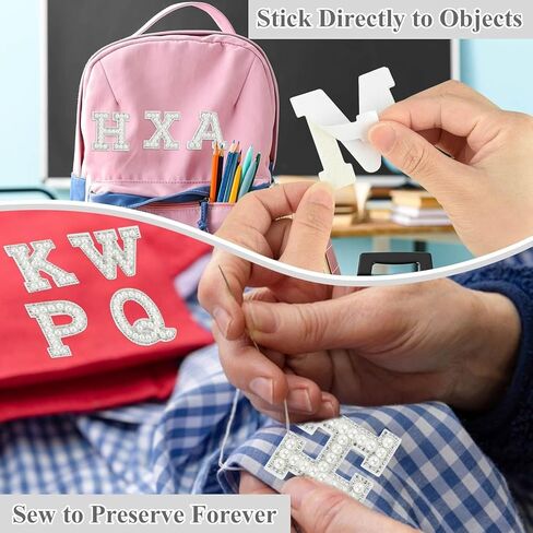 2pcs A-Z Alphabet Patches, Iron On or Sew On Sparkly Rhinestone and Pearl Letters for Denim Jackets, Hats, Bags, Jeans Decor, White, P in Saudi Arabia