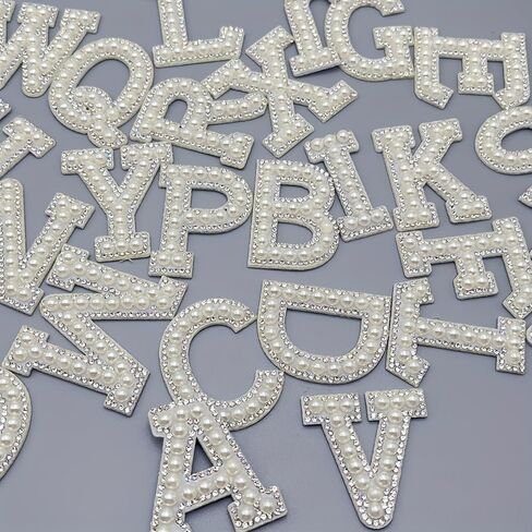 2pcs A-Z Alphabet Patches, Iron On or Sew On Sparkly Rhinestone and Pearl Letters for Denim Jackets, Hats, Bags, Jeans Decor, White, P in Saudi Arabia