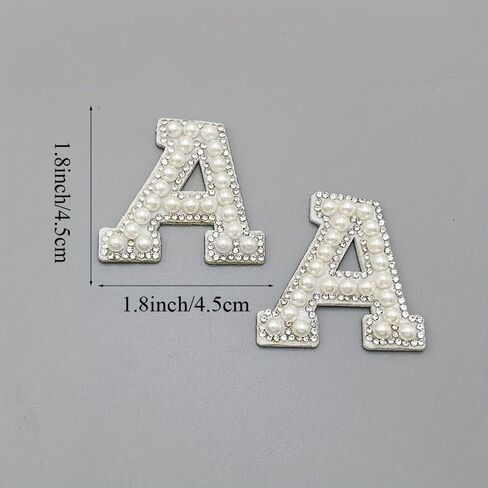2pcs A-Z Alphabet Patches, Iron On or Sew On Sparkly Rhinestone and Pearl Letters for Denim Jackets, Hats, Bags, Jeans Decor, White, P in Saudi Arabia