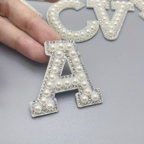 2pcs A-Z Alphabet Patches, Iron On or Sew On Sparkly Rhinestone and Pearl Letters for Denim Jackets, Hats, Bags, Jeans Decor, White, P in Saudi Arabia