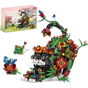 Flowers Tuxedo Cat Building Set for Adults - Animal Butterfly Botanical Collection Model Toy for Home Office Decor, Compatible with Lego Cat, Gift Idea for Kids Boys & Girls 10+ (1664 PCS) in Saudi Arabia