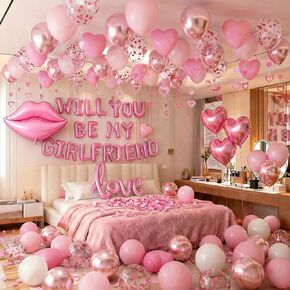 Will You Be My Girlfriend Balloons Sign, Be My Girlfriend Proposal, Red Rose Petal, Red Heart Balloons, Valentines Day Decorations in Saudi Arabia
