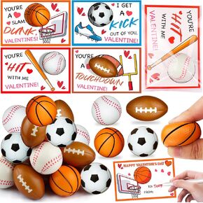 28 Pack Kid Valenitnes Day Cards with Sports Ball Valentines Day Gifts for Kids Classroom School, Valentines for Kids Class Party Favor Squeeze Foam Balls Stress Relief Toy Valentines Exchange Gifts in Saudi Arabia