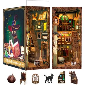 مجموعة مكتبة زاوية الكتاب، مجموعات كتب بيت الدمى المصغرة DIY للبالغين والمراهقين، مكتبة سحرية ثلاثية الأبعاد خشبية لغز ديكور رف الكتب مع ضوء LED، هدية للعائلة والأصدقاء (مكتبة التايمز) in Kuwait