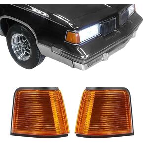 عدسة أضواء علامة العنبر HECASA متوافقة مع 1987-1988 Oldsmobile Cutlass Supreme/Calais 442/GT-350 لاستبدال 5974361 5974362 مصباح إشارة الانعطاف الأمامي LH & RH كروم الإسكان وعدسة العنبر in Kuwait