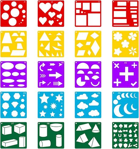 20 Pieces Stencils for Kids, Shape Geometric Drawing Stencils Children Simple Geometric Tracing Stencil Colorful Art Painting Stencil Templates for Kids Toddlers Preschooler Drawing DIY Craft in Saudi Arabia