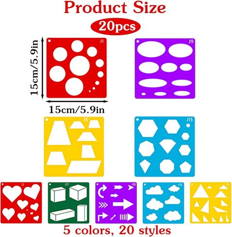 20 Pieces Stencils for Kids, Shape Geometric Drawing Stencils Children Simple Geometric Tracing Stencil Colorful Art Painting Stencil Templates for Kids Toddlers Preschooler Drawing DIY Craft in Saudi Arabia