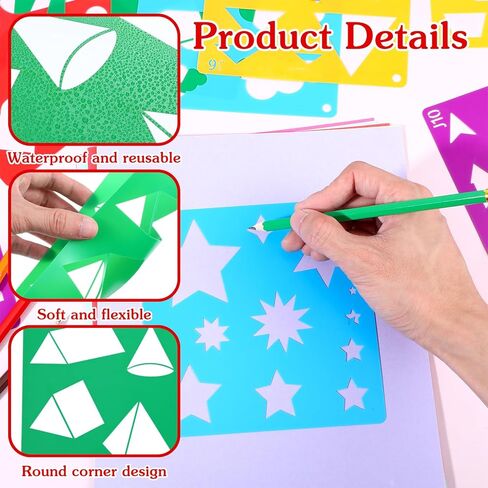 20 Pieces Stencils for Kids, Shape Geometric Drawing Stencils Children Simple Geometric Tracing Stencil Colorful Art Painting Stencil Templates for Kids Toddlers Preschooler Drawing DIY Craft in Saudi Arabia