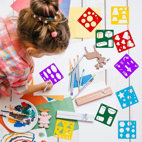 20 Pieces Stencils for Kids, Shape Geometric Drawing Stencils Children Simple Geometric Tracing Stencil Colorful Art Painting Stencil Templates for Kids Toddlers Preschooler Drawing DIY Craft in Saudi Arabia