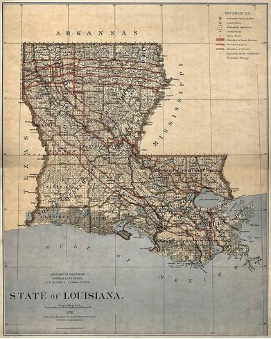 Vintage Louisiana State Map, Historical Wall Art Print, Department of Interior General Land Office Map from 1876, Antique Style Home Decor (24 x 32 inches) in Saudi Arabia