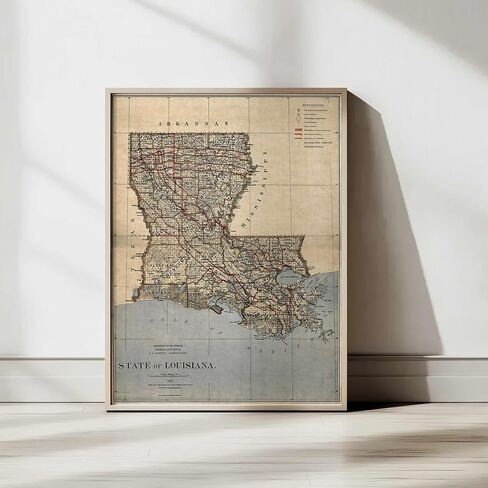 Vintage Louisiana State Map, Historical Wall Art Print, Department of Interior General Land Office Map from 1876, Antique Style Home Decor (24 x 32 inches) in Saudi Arabia