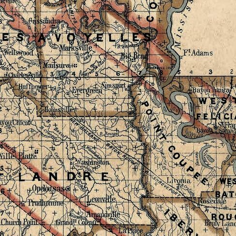 Vintage Louisiana State Map, Historical Wall Art Print, Department of Interior General Land Office Map from 1876, Antique Style Home Decor (24 x 32 inches) in Saudi Arabia