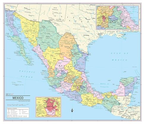 ملصق حائط لخريطة الحائط من Cool Owl Maps Mexico - ملفوف مقاس 35 بوصة × 30 بوصة (مصفح) in Saudi Arabia