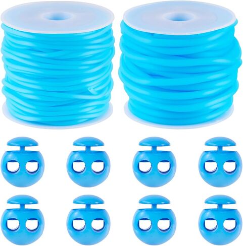 Spritewelry Blue 2mm 3mm Hollow Rubber Cords for Knitting 16.4 Yards Hollow Rubber Tubing Knitting Barber Cord with Cord Locks for Knitting DIY Craft Projects Beading Necklaces Bracelet in Saudi Arabia