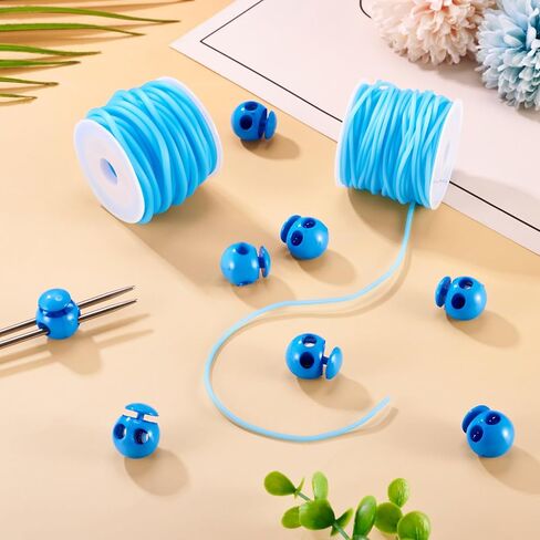 Spritewelry Blue 2mm 3mm Hollow Rubber Cords for Knitting 16.4 Yards Hollow Rubber Tubing Knitting Barber Cord with Cord Locks for Knitting DIY Craft Projects Beading Necklaces Bracelet in Saudi Arabia