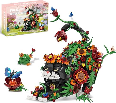 Flowers Tuxedo Cat Building Set for Adults - Animal Butterfly Botanical Collection Model Toy for Home Office Decor, Compatible with Lego Cat, Gift Idea for Kids Boys & Girls 10+ (1664 PCS) in Saudi Arabia