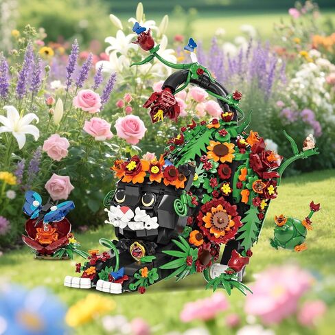 Flowers Tuxedo Cat Building Set for Adults - Animal Butterfly Botanical Collection Model Toy for Home Office Decor, Compatible with Lego Cat, Gift Idea for Kids Boys & Girls 10+ (1664 PCS) in Saudi Arabia