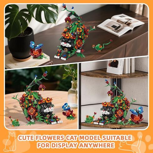 Flowers Tuxedo Cat Building Set for Adults - Animal Butterfly Botanical Collection Model Toy for Home Office Decor, Compatible with Lego Cat, Gift Idea for Kids Boys & Girls 10+ (1664 PCS) in Saudi Arabia