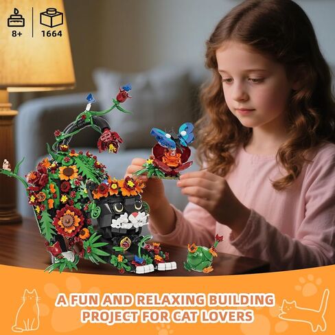 Flowers Tuxedo Cat Building Set for Adults - Animal Butterfly Botanical Collection Model Toy for Home Office Decor, Compatible with Lego Cat, Gift Idea for Kids Boys & Girls 10+ (1664 PCS) in Saudi Arabia