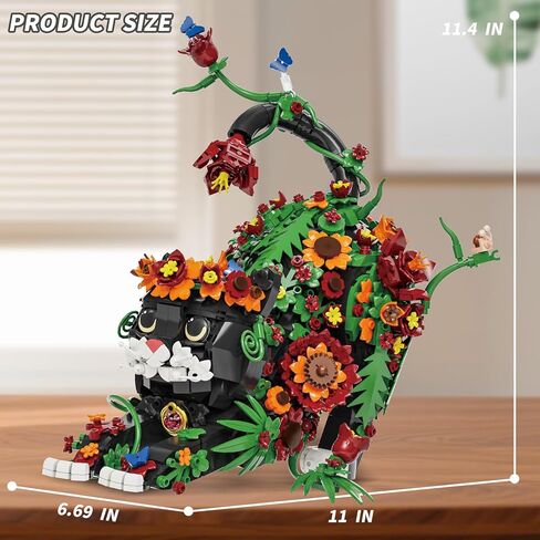 Flowers Tuxedo Cat Building Set for Adults - Animal Butterfly Botanical Collection Model Toy for Home Office Decor, Compatible with Lego Cat, Gift Idea for Kids Boys & Girls 10+ (1664 PCS) in Saudi Arabia