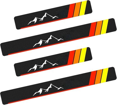 4PCS Car Door Sill Protectors - Carbon Fiber Snow Mountain Pattern, Scratch-resistant Anti-slip Welcome Pedal Decals for Most Sedans, Trucks, SUV Trunks (Black) in Saudi Arabia