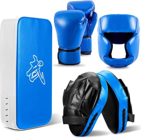 5 Pcs Boxing Training Set with a Pair of 8 oz Boxing Gloves 2 Pcs Boxing Pads a Taekwondo Kick Pad and Head Guard for Adults Youth Beginners Boxing Kickboxing Karate Muay Thai Training in Kuwait