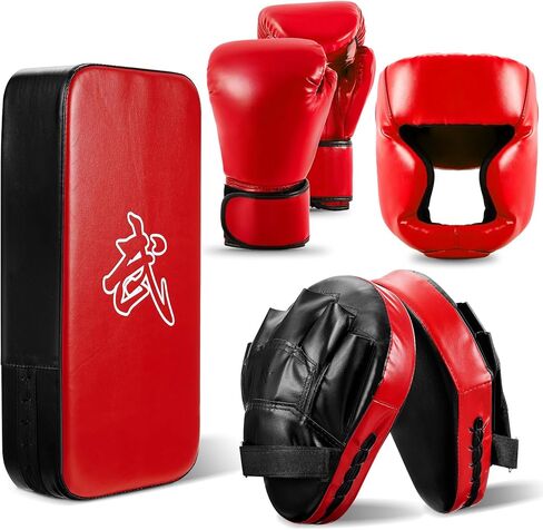 5 Pcs Boxing Training Set with a Pair of 8 oz Boxing Gloves 2 Pcs Boxing Pads a Taekwondo Kick Pad and Head Guard for Adults Youth Beginners Boxing Kickboxing Karate Muay Thai Training in Kuwait