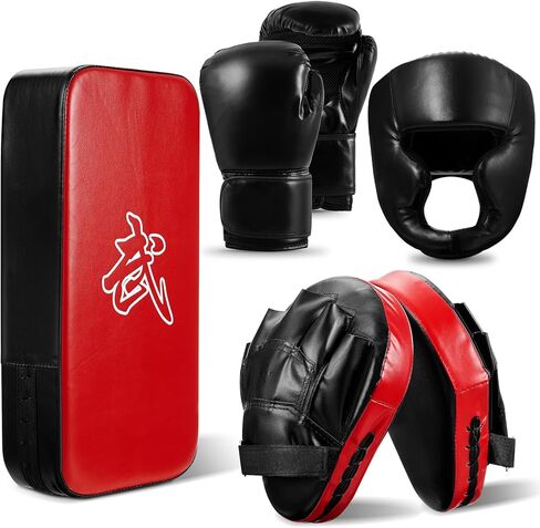 5 Pcs Boxing Training Set with a Pair of 8 oz Boxing Gloves 2 Pcs Boxing Pads a Taekwondo Kick Pad and Head Guard for Adults Youth Beginners Boxing Kickboxing Karate Muay Thai Training in Kuwait