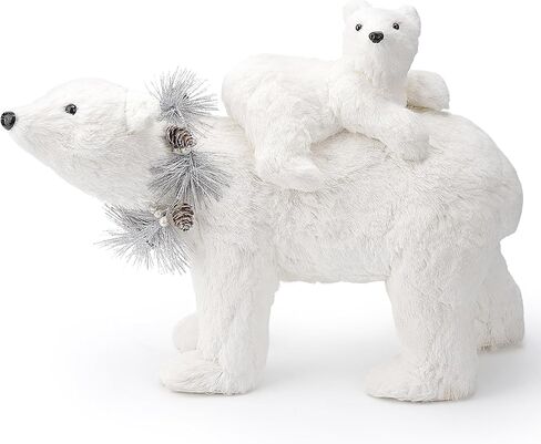 تمثال ثعلب قطبي من السيزال مقاس 11.6 سم من Nature Vibe مع مجموعة من إكليل الفضة مكونة من قطعتين، حيوانات زينة لعيد الميلاد في الغابات الواقعية كزينة لأرض العجائب الشتوية أو قطعة مركزية لعيد الميلاد in Kuwait