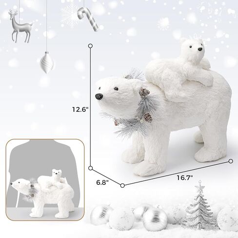 تمثال ثعلب قطبي من السيزال مقاس 11.6 سم من Nature Vibe مع مجموعة من إكليل الفضة مكونة من قطعتين، حيوانات زينة لعيد الميلاد في الغابات الواقعية كزينة لأرض العجائب الشتوية أو قطعة مركزية لعيد الميلاد in Kuwait
