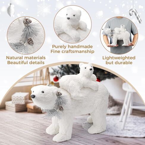 تمثال ثعلب قطبي من السيزال مقاس 11.6 سم من Nature Vibe مع مجموعة من إكليل الفضة مكونة من قطعتين، حيوانات زينة لعيد الميلاد في الغابات الواقعية كزينة لأرض العجائب الشتوية أو قطعة مركزية لعيد الميلاد in Kuwait