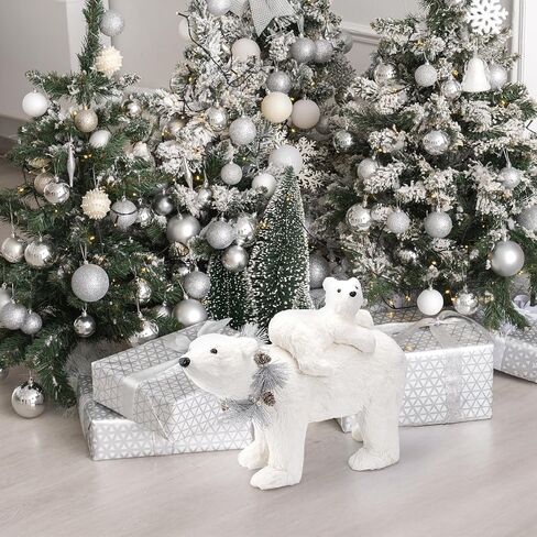 تمثال ثعلب قطبي من السيزال مقاس 11.6 سم من Nature Vibe مع مجموعة من إكليل الفضة مكونة من قطعتين، حيوانات زينة لعيد الميلاد في الغابات الواقعية كزينة لأرض العجائب الشتوية أو قطعة مركزية لعيد الميلاد in Kuwait