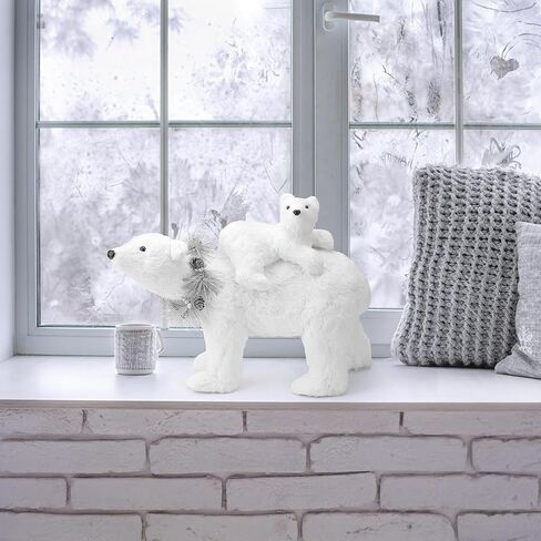 تمثال ثعلب قطبي من السيزال مقاس 11.6 سم من Nature Vibe مع مجموعة من إكليل الفضة مكونة من قطعتين، حيوانات زينة لعيد الميلاد في الغابات الواقعية كزينة لأرض العجائب الشتوية أو قطعة مركزية لعيد الميلاد in Kuwait
