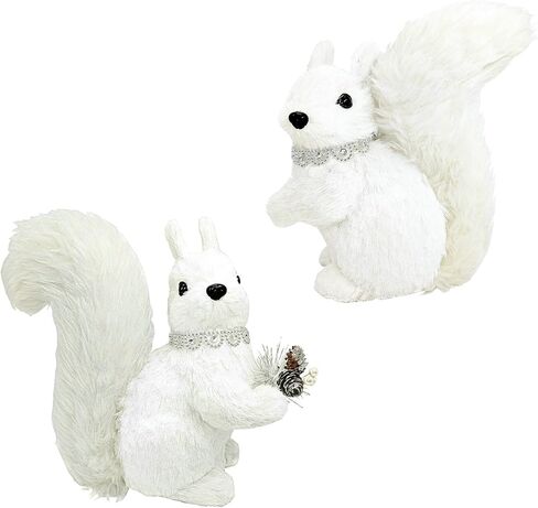 Nature Vibe 11.6 Inches Sisal Arctic Fox Figurine with Silver Garland Set of 2, Realistic Woodland Christmas Decor Animals as Winter Wonderland Decorations or Christmas Centerpiece in Saudi Arabia