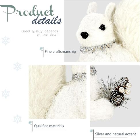 Nature Vibe 11.6 Inches Sisal Arctic Fox Figurine with Silver Garland Set of 2, Realistic Woodland Christmas Decor Animals as Winter Wonderland Decorations or Christmas Centerpiece in Saudi Arabia