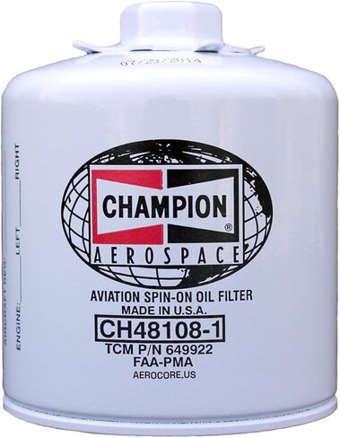 Champion CH48108-1 Aviation Oil Filter – FAA8130-3 Full Traceability Aerocore, Spin-On, High‑Efficiency Pleat, Easy Install Silicone Gasket, FAA‑Approved, OEM Fit for Lycoming & Continental, AIRPLANE in Saudi Arabia