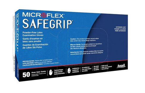 Microflex SG-375-L Safegrip Exam Gloves, PF Latex, Textured, Extended Cuff, Blue, Large, 50 per Box; 10 Box per Case (Pack of 500) in Kuwait