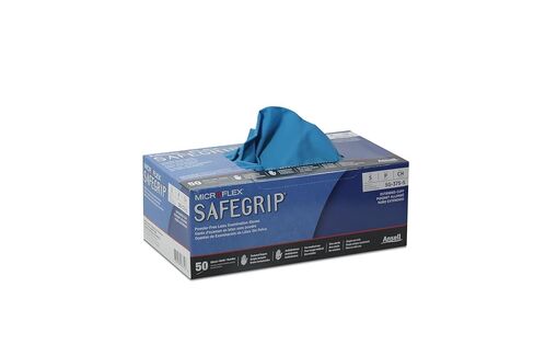 Microflex SG-375-L Safegrip Exam Gloves, PF Latex, Textured, Extended Cuff, Blue, Large, 50 per Box; 10 Box per Case (Pack of 500) in Kuwait
