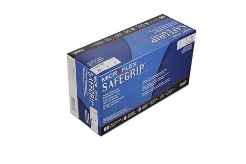Microflex SG-375-L Safegrip Exam Gloves, PF Latex, Textured, Extended Cuff, Blue, Large, 50 per Box; 10 Box per Case (Pack of 500) in Kuwait