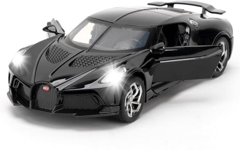 نموذج سيارة بمقياس 1/32 متوافق مع لعبة سيارة Bugatti Black Night Diecast القابلة للتجميع، لعبة سيارات سحب للخلف من سبائك الزنك مع صوت وضوء للبالغين من الأولاد والبنات 3 4 5 6 7 8 (أسود) in Kuwait
