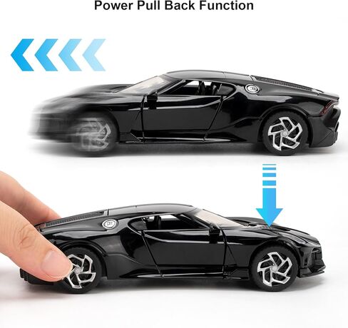 نموذج سيارة بمقياس 1/32 متوافق مع لعبة سيارة Bugatti Black Night Diecast القابلة للتجميع، لعبة سيارات سحب للخلف من سبائك الزنك مع صوت وضوء للبالغين من الأولاد والبنات 3 4 5 6 7 8 (أسود) in Kuwait