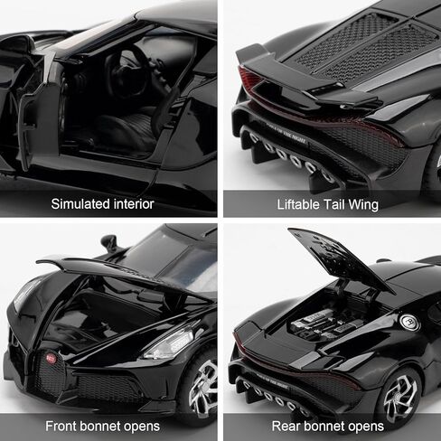 نموذج سيارة بمقياس 1/32 متوافق مع لعبة سيارة Bugatti Black Night Diecast القابلة للتجميع، لعبة سيارات سحب للخلف من سبائك الزنك مع صوت وضوء للبالغين من الأولاد والبنات 3 4 5 6 7 8 (أسود) in Kuwait