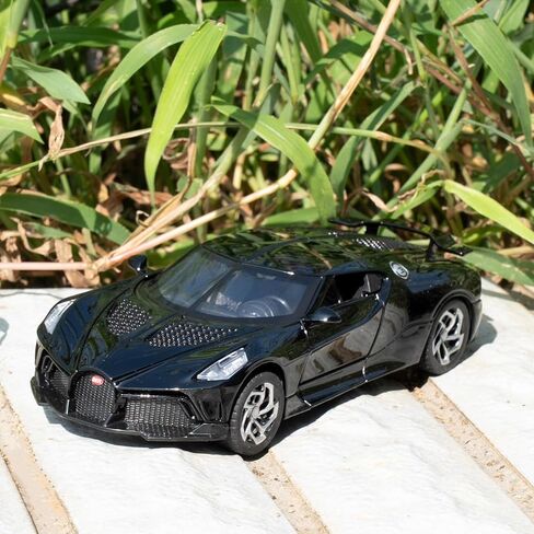 نموذج سيارة بمقياس 1/32 متوافق مع لعبة سيارة Bugatti Black Night Diecast القابلة للتجميع، لعبة سيارات سحب للخلف من سبائك الزنك مع صوت وضوء للبالغين من الأولاد والبنات 3 4 5 6 7 8 (أسود) in Kuwait