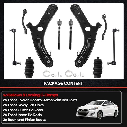 طقم تعليق أمامي 10 قطع لسيارة 2011-2016 Hy-undai Elantra Sedan/ 12-17 Veloster، 2 ذراع تحكم سفلي مع وصلة كروية 2 وصلة شريط Sway 4 طرف قضيب ربط خارجي وداخلي # K622232 K622646 EV800886 in Saudi Arabia