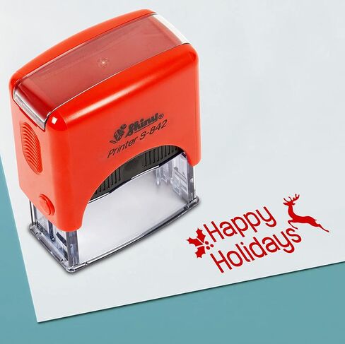 Printtoo Happy Holidays Self Inking Rubber Stamp, Pre-Inked Office Stamp, Home Office Business Stationery, 38 x 14 mm, Red in Saudi Arabia