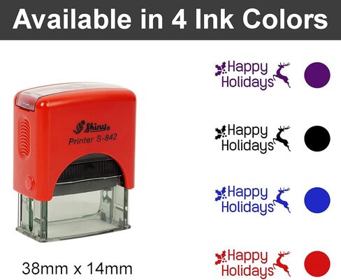 Printtoo Happy Holidays Self Inking Rubber Stamp, Pre-Inked Office Stamp, Home Office Business Stationery, 38 x 14 mm, Red in Saudi Arabia