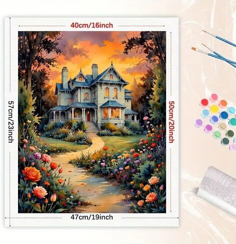 TAOPAOLAB Victorian House Paint by Numbers Kit for Adults - DIY Garden Path at Sunset Painting on Canvas 16x20 Inches, Acrylic Paint Set, Suitable for Beginners, Art for Home Decoration or Gifts in Saudi Arabia